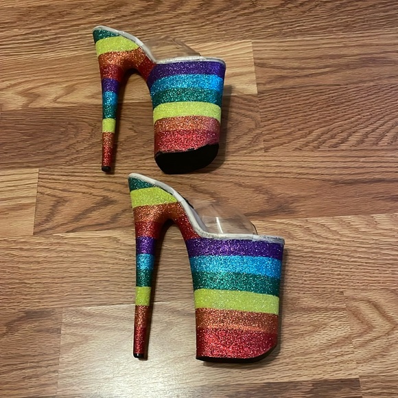 9” Pleaser Heels Rainbow Glitter Heel Size 8” Height 9” - Picture 3 of 6